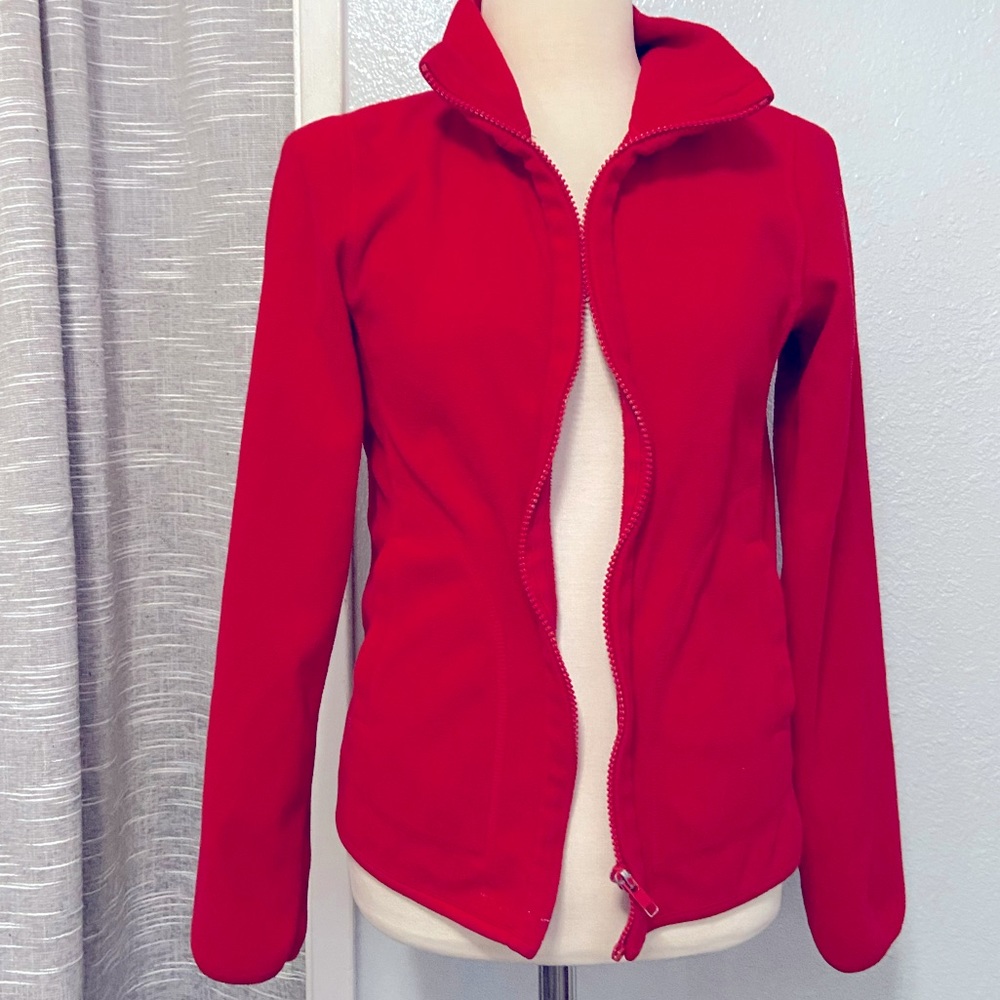 Red size small fleece cardigan forever 21